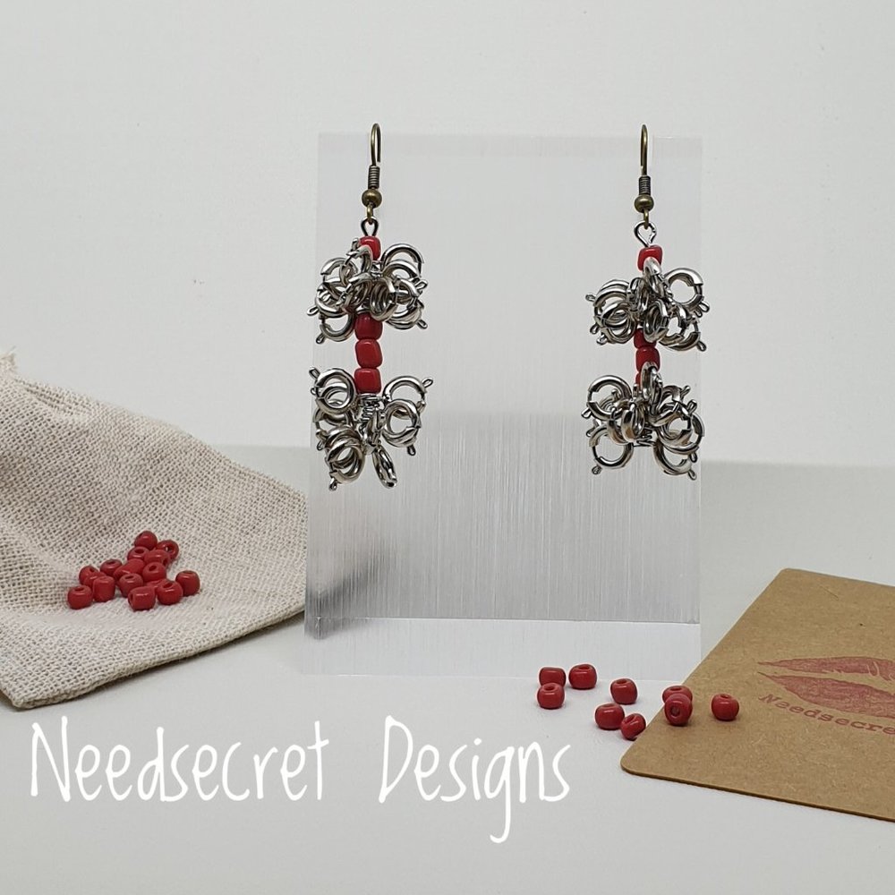Red Beaded Hippie Drop Earrings